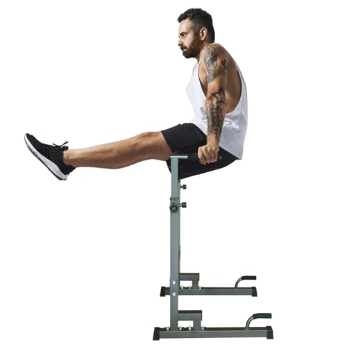 Multifunctional Dip Stand for Muscle Training - Adjustable Height Pull-Up Bar, Tricep Dips, Push-Ups, L-Sit Holds - Sturdy Construction with EVA Foam Grips, Anti-Skid Foot Pads - Exercise Equipment