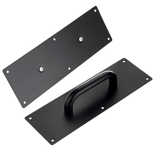 Sumnacon 1 Set 12 Inch Stainess Steel Door Handles - Sturdy Door Pull Push Plates with Screws,Solid Pull Push Handles for Home Office Public,Black - color: Black