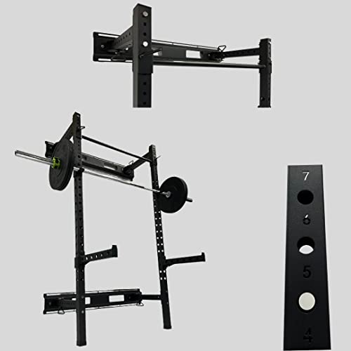 HulkFit Pro Series Wall Mounted Folding Squat Rack and Power Rack with Pull Up Bar & J Hooks for Home Gym, Strength Training Exercise Equipment - style: Wall Mounted Power Cage - Black