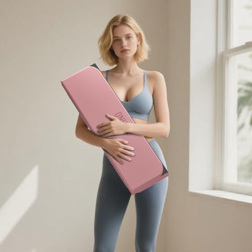 Foldable Yoga Mat 75"x31.5"x0.24" - Extra Large Lightweight TPE Exercise Mat, Double Non-Slip for Pilates, Home Workouts & Outdoor Use - color: Pink-black