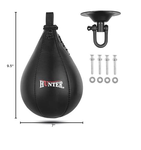 Hunter Leather Speed Bag for Boxing, Premium Cowhide Punching Speed Bag with Swivel, Lightweight Bladder for Fast Rebounds & Reflex Training