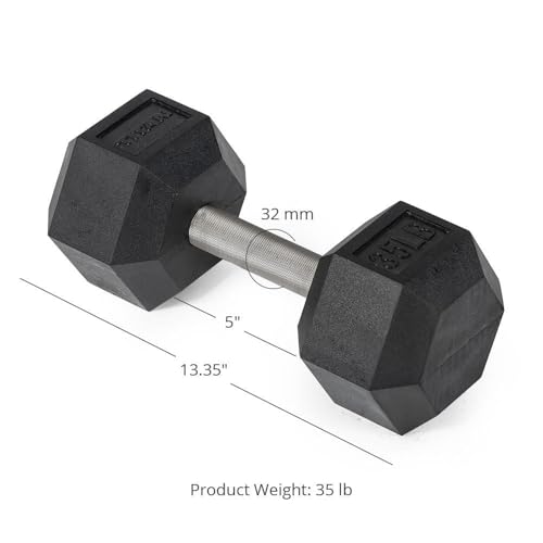 Titan Fitness Free Weights, Rubber Coated Hex Dumbbell, Straight Stainless Steel Handle, Strength Training, Full Body Workout - style: 35 pound Pair