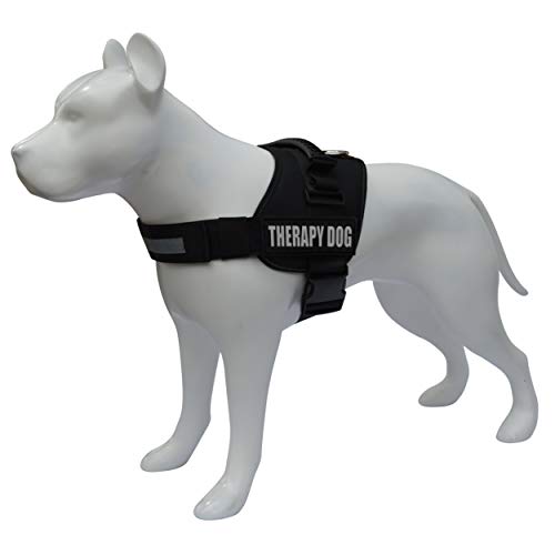 Reflective Therapy Dog Vest Harness, Woven Nylon, Adjustable Service Animal Jacket, with 2 Hook and Loop Therapy Dog Removable Patches. Black, Medium - color: Black, size: M 24''- 30'' Girth