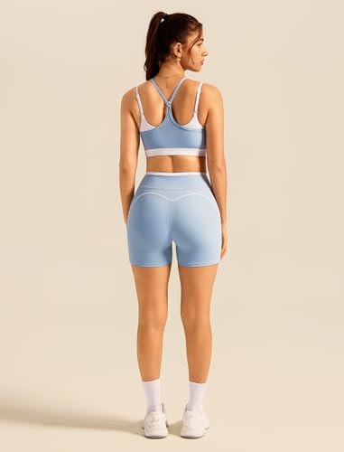 Womens Workout Sets 2 Piece Matching Gym Set High Waist Shorts With Pockets & Sports Bra Yoga Athletic Outfits Set Blue M