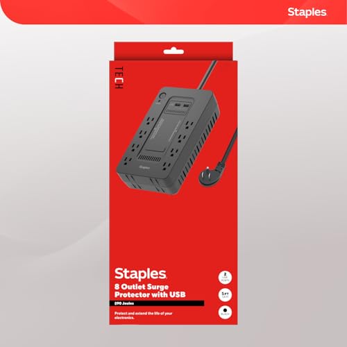 Staples TECH 650VA UPS Battery Backup, 8 Outlets, Surge Protection, Black