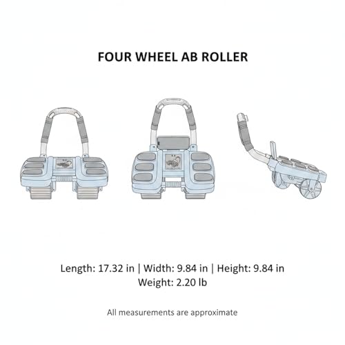 Four Wheel Ab Roller with Knee Pad, Stable Motion Trainer for Home Use, Non-Slip Rubber Wheels