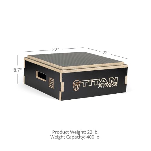 Titan Fitness Anti-Slip 8in Stackable Wooden Plyometric Box, Pro-Duty Plyo Box, Jump Step-Up Box Squat, Home Garage Gym Training