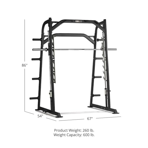 Titan Fitness Smith Machine, Counterbalanced Power Rack with Adjustable Safety Stops, Olympic Fixed Barbell Design, Multi-Grip Pull Up Bar, Resistance Band Pegs, Home Gym Workout Equipment