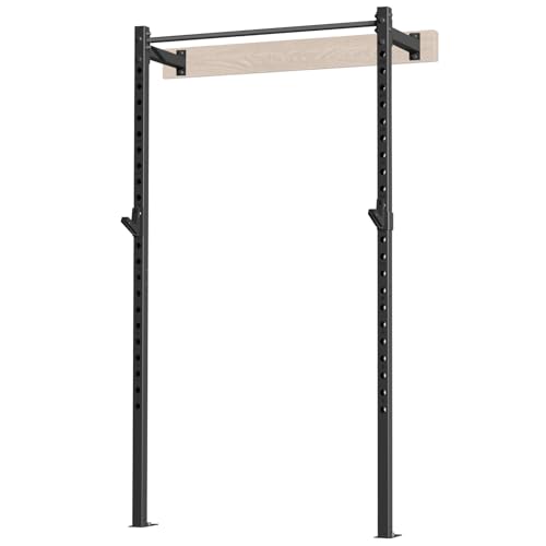 Wall Mounted Power Cage, 900lbs Squat Rack with Pull Up Bar for Home Gym, Space-Saving 2"x2" Pull-Up Station with Adjustable J-Hooks for Garage & Apartment