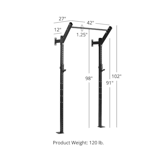 Titan Fitness T-3 Series Space Saving Rack, 91" Height x 12" Depth, Compact Wall Mounted Power Rack, 2x3 11-Gauge Steel Uprights, Includes J-Hooks & Pull-Up Bar, Space Efficient Design