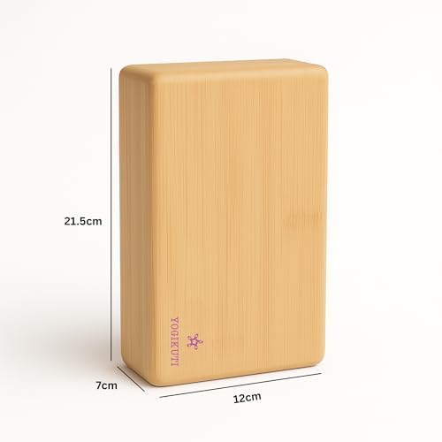 Yogikuti Bamboo Yoga Block | Premium Natural Wooden Support Block for Iyengar Yoga, Pilates & Stretching | Eco-Friendly, Non-Slip, Lightweight & Durable Yoga Prop for Balance, Flexibility & Alignment