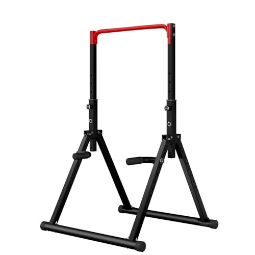 DOBESTS Power Tower Pull Up Bar Free Standing, Adjustable Foldable Pull Up Station, Home Gym Strength Training Equipment 700LBS - color: Black Style 3-Red Bar