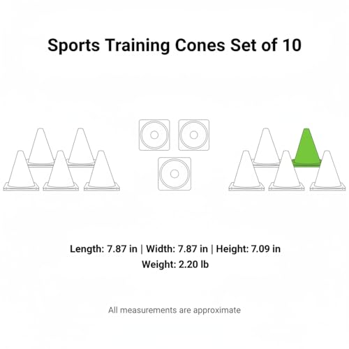 Sports Training Cones Set of 10, Stackable Agility Markers for Soccer Basketball Skating Drills, Durable Plastic Field Equipment (Set of 10) - size: 7.87 x 7.87 x 7.09"