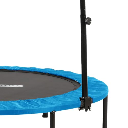 Foldable Mini Trampoline Home Gym Fitness Rebounder with 5 Level Adjustable Handle, Supportive 440 lb Capacity Workout Equipment, 40", Blue