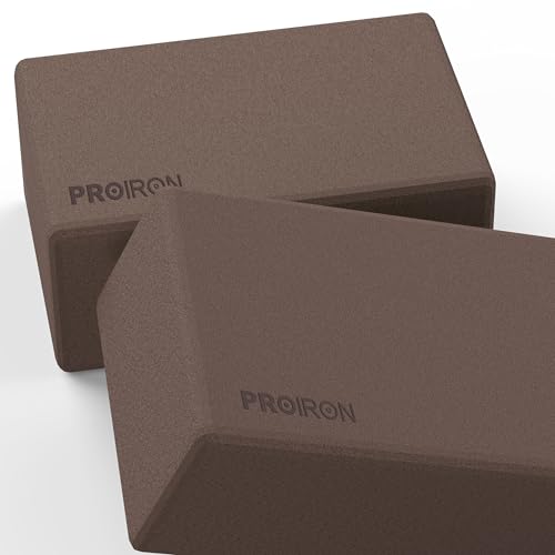 PROIRON Yoga Blocks, 2 Pack Supportive High Density Premium Eva Foam, Soft Non-Slip Surface with Curved Edges Stretch Blocks For Yoga, Pilates, Stretching - color: Brownish Coffee