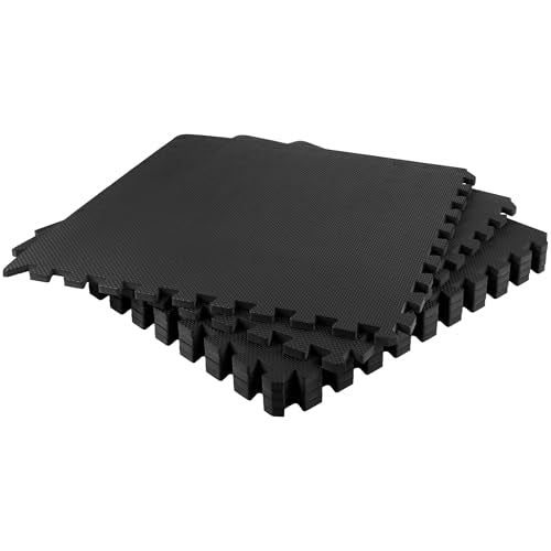 EVA Foam Mat Tiles 6-Pack - 24 SQ FT of Interlocking Padding for Garage, Playroom, or Gym Flooring - Workout Mat or Baby Playmat by Stalwart (Black)