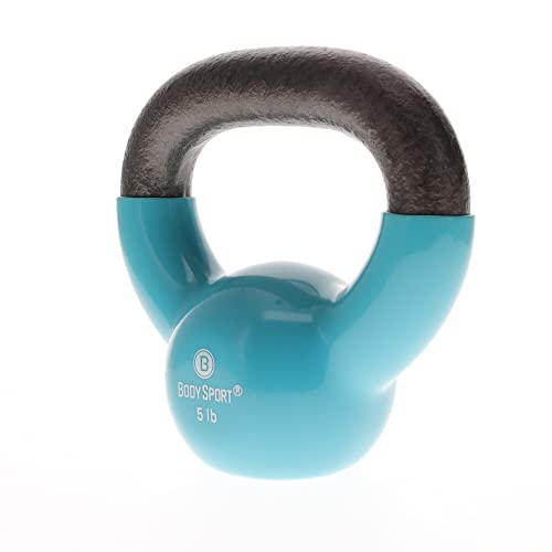 Body Sport Cast Iron Vinyl Coated Kettlebells – Kettlebell for Weight Lifting – Strength Training Kettlebell – Professional Fitness for Gym & At Home - style: 5-pound