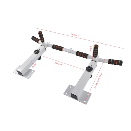 Wall Mounted Pull Up Bar Chin Up bar Multifunctional Adjustable Dip Station for Indoor Home Gym Workout, Power Tower Set Training Equipment Fitness Dip Stand Supports to 440 Lbs (White)