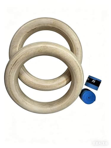 Professional Wooden Gymnastics Rings with Adjustable Black Nylon Straps, Training Equipment for Strength and Fitness