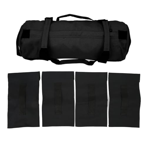 Multi-Purpose Fitness Sandbag with Filler Bags and 6 Handles, Oxford Fabric Training Weight Bag, for Indoor Gym - color: Black
