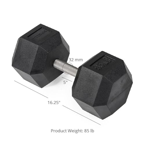 Titan Fitness Free Weights, Rubber Coated Hex Dumbbell, Straight Stainless Steel Handle, Strength Training, Full Body Workout - style: 85 pound Pair