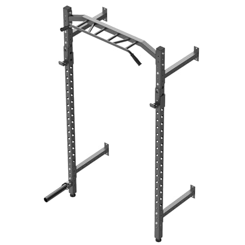 1600LB Wall Mounted Power Rack, Commercial Squat Rack for Home Gym with Multi-Grip Pull Up Bar, j-Cups & Landmine Attachment for Home and Garage Gym