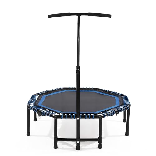 48" Mini Trampoline for Adults, Rebounder with Adjustable Handle Bar, Bungee Ropes, Indoor Outdoor,Fitness Trampoline for Home and Gym, Cardio & Strength Training