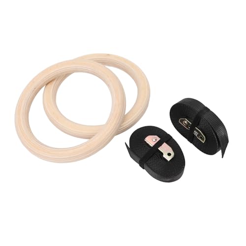 Wooden Gymnastics Rings Set, Birch Pull Up Rings for Strength Training, Bodyweight Fitness Workout Gym Equipment with Adjustable Straps, Outdoor Exercise Rings for Men and Women