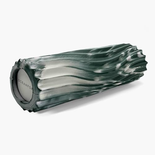 Ripple Travel Foam Roller (11" x 3.35") Firm Mini Foam Roller for Physical Therapy, Deep Tissue Massage, Back Pain - High Density, Ergonomic Wave Textured - Yoga, Exercise (Hunter Marbled) - color: Hunter Marbled