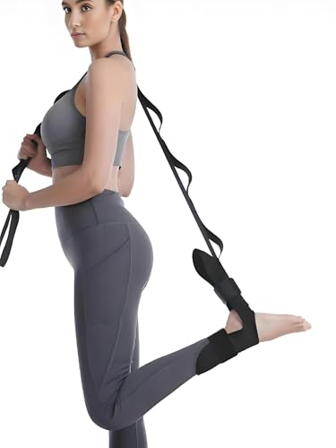 Foot and Calf Stretcher-Stretching Strap For Plantar Fasciitis, Heel Spurs, Foot Drop, Achilles Tendonitis & Hamstring. Yoga Foot & Leg Stretch Strap