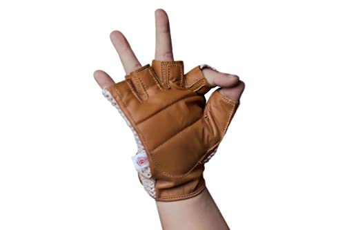 Retro Leather Crochet Cycling Gloves - Classic Tan