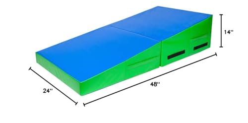 Matladin 48"x24"x14" Tumbling Mat - Folding Gymnastics Cheese Wedge Mat for Kids, Girls Home Training - color: Blue&Green