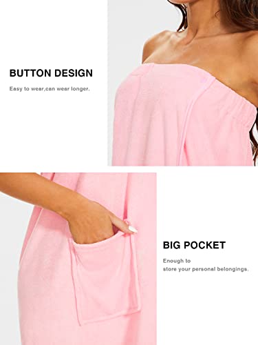 Knuffnee Women Bath Towel Robe Spa Body Wrap Shower Bathrobe Adjustable Snap Closure - color: Pink, size: X-Large