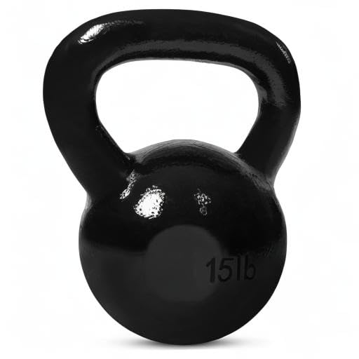 JFIT Cast Iron Kettlebell – Single Weight, Flat Bottom, Polished Handle | Men & Women | CrossFit, Cardio & Strength Training - size: 15.0 Pounds