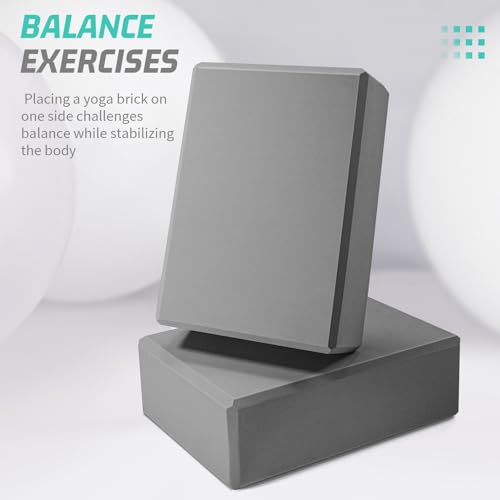 Yoga Blocks 2 Pack 3x6x9IN Foam Block Supportive Latex-Free with Beveled Edges, Non-Slip Exercise Blocks for Pilates, Meditation, Balance, Stretching and Deep Poses - color: 2PACK-369-Grey