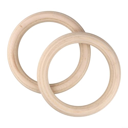 Wood Gymnastics Rings for Home Fitness and Strength Training, Solid Birch Non-Slip Grip, Suitable for Pull Ups, and Bodyweight Exercises(25mm 19cm)