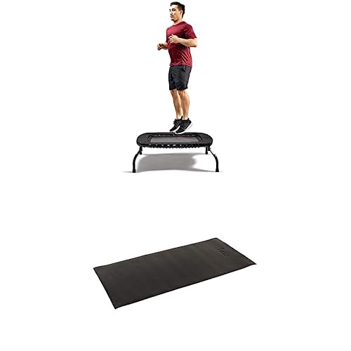 Sunny Health & Fitness Springless Mini Fitness Trampoline Premium Adjustable Bungee-Style Indoor/Outdoor Exercise Rebounder (40”) SF-S021048 + Home Gym Foam Floor Protector Mat