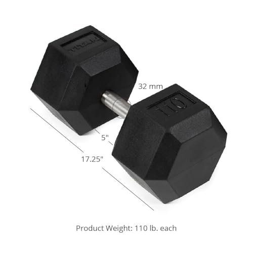 Titan Fitness Free Weights, Rubber Coated Hex Dumbbell, Straight Stainless Steel Handle, Strength Training, Full Body Workout - style: 110 pound Pair