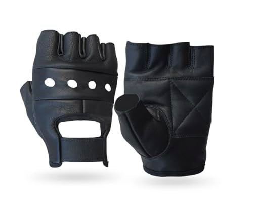 Fingerless Cowhide Leather Gloves Breathable Reinforced Padded Palm for Multi Purpose Cycling, Wheelchair, Fitness Outdoors - size: Medium