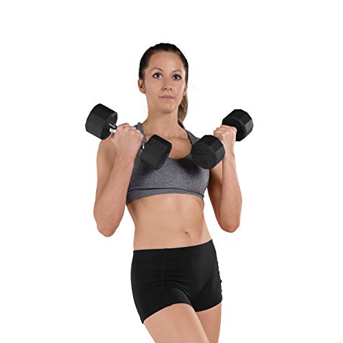 CAP Rubber Coated Dumbbell Weights, Free Weights for Home Gym Strength Training, Anti-Roll Hex Dumbbells with Black, Chrome & Comfort Grip Handles, Singles - size: 10 lb, style: 12-Sided - Chrome Handle