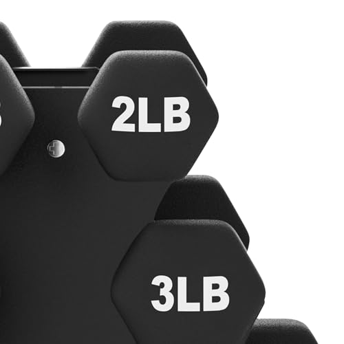 BalanceFrom Neoprene Coated Iron Dumbbell Hex Weights Set with Stand – Color-Coded or Black Options with Non-Slip Grip for Strength Training, Resistance Workouts, and Home Gym Fitness - style: 20lb Set