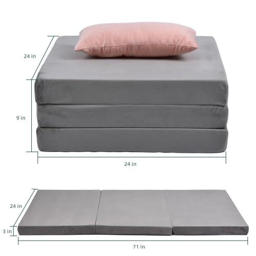 Memory Foam Foldable Mattress, Trifold Floor Bed Mattress with Dust Cover, Portable Waterproof Camping Pad Mat, for Outdoor Sleeping, Foldable, for Travel Truck Bed Tent