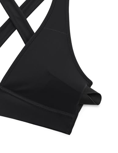 CRZ YOGA Butterlift Deep V Neck Sports Bras for Women - Padded Gym Wide Straps Cut-Out Cross Back Crop Pilates Workout Top