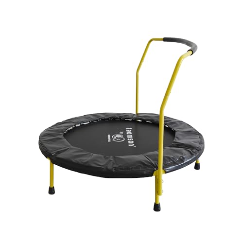 Teamson by Crowntec 36'' Round UV Resistant Steel Mini Trampoline with Handle and Safety Pad for Kids Removable Legs Indoor Outdoor Use Blue