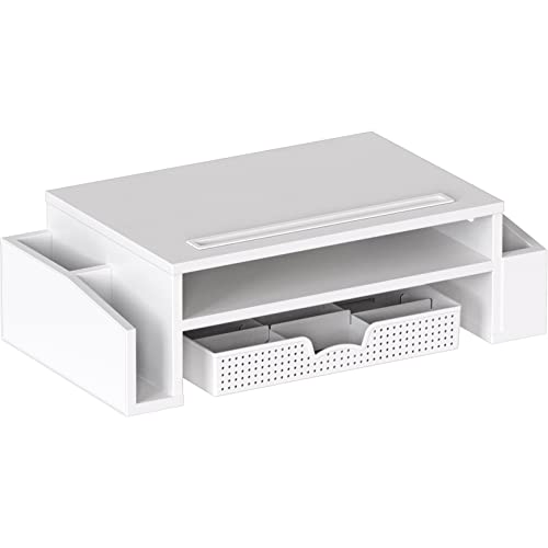 Simple Houseware Desk Monitor Stand Riser w/ Adjustable Tray, White - color: White