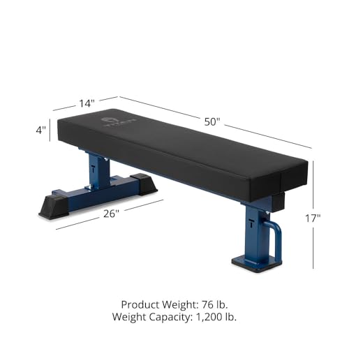 Titan Fitness TITAN Series Single Post Flat Bench, Rated 1,200 LB, 4" Thick HeftyGrip Vinyl Pad, Dedicated Home Gym Competition Weightlifting & Strength Training Utility Bench - color: Navy