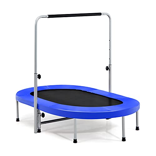 Giantex Mini Trampoline, 2 Persons Foldable Fitness Trampoline w/ 5 Levels Height Adjustable Handle, Max Load 330LBS, Indoor Oval Rebounder Exercise Trampoline for Adult, Kid, Enjoy Parent-child Time