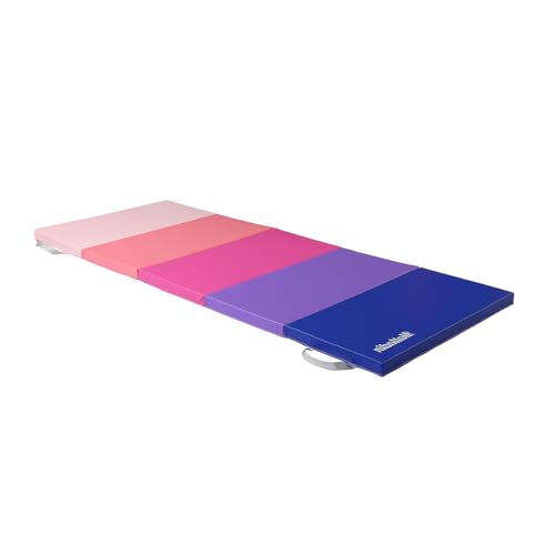 Matladin Folding Gymnastics Gym Exercise Aerobics Mat, 76"L x 30"W x 1.5"Th Folding Exercise Mat, Easy to Clean PU Leather Tumbling Mats for Stretching Yoga Cheerleading Martial Arts, Kid Play(Pink ,Blue)