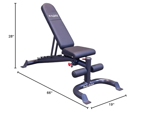 Body Solid (GFID100B) Adjustable Leverage Flat Incline Decline Bench for Weight Lifting, Heavy Duty Fitness Workout Equipment for Bench Press & Incline Exercise, Commercial and Home Gym Essentials