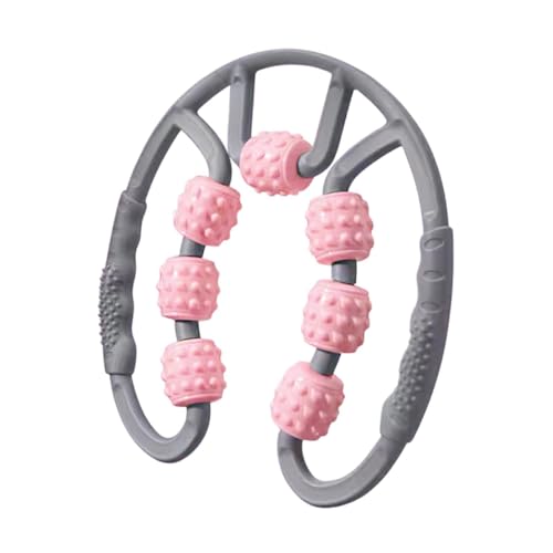 Qianly Muscle Roller for Legs Portable 7 Wheel Massage Roller Body Massager with Ergonomic Handles Manual Fitness Equipment for Home, Gray and Pink - color: Gray and Pink